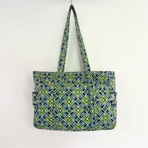 Vera Bradley Green and Blue Tote Bag Shoulder Strap Zipper Close